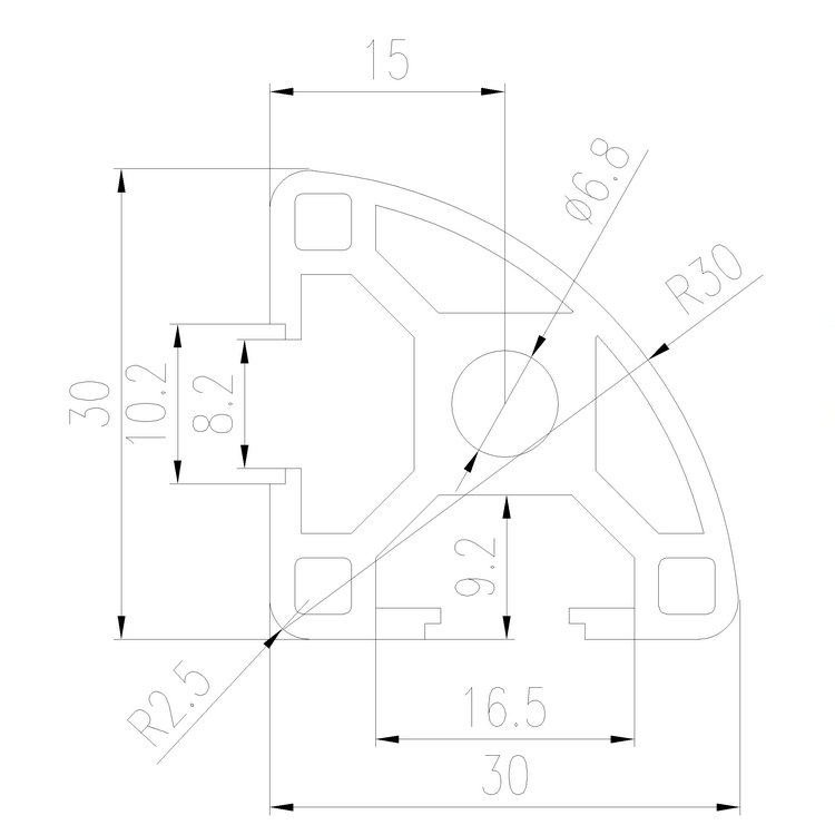 EFE8-3030R工業鋁型材尺寸圖